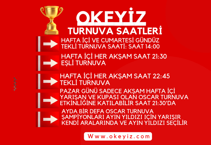 Okey Turnuva Saatleri.  